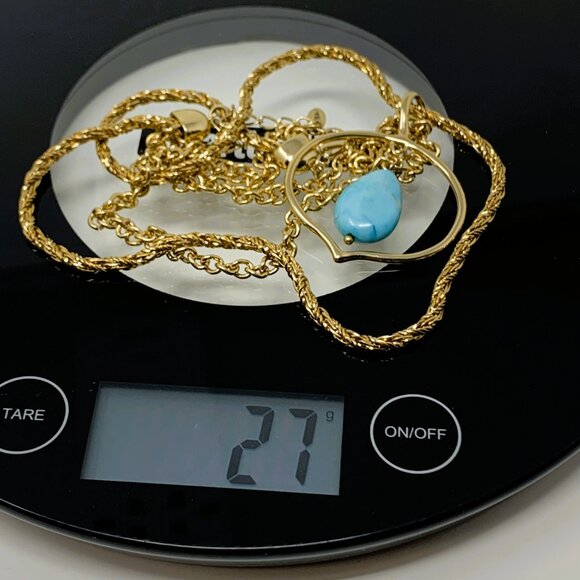 Monet Gold-Tone Necklace 17" Turquoise Stone Pendant - Picture 6 of 6